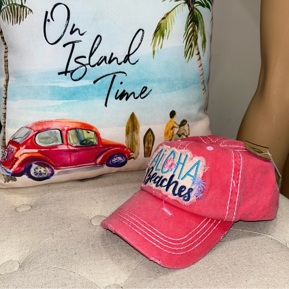 Funky Junque NWT! Coral Aloha Beaches Embroidery Distressed Patch Hat One Size - Picture 2 of 10